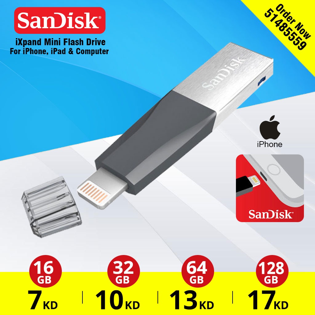 SanDisk 64GB iXpand Mini USB 3.0 Lightning Flash Drive